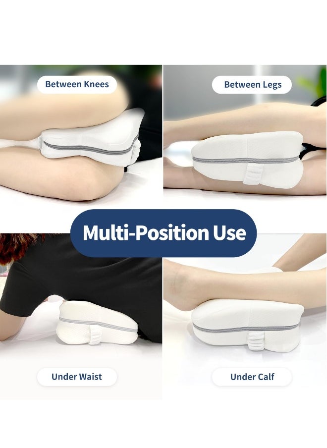 Ergonomic Memory Foam Knee Pillow for Side Sleepers - Contoured Support for Back, Hips & Knees, Pain Relief for Sciatica & Pregnancy, Breathable Cover with Adjustable Strap