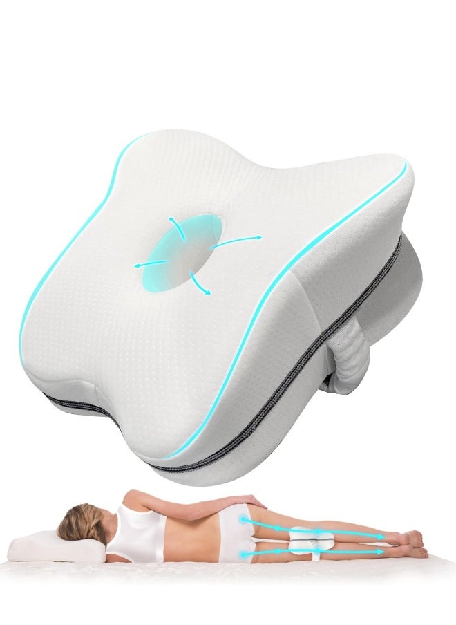 Ergonomic Memory Foam Knee Pillow for Side Sleepers - Contoured Support for Back, Hips & Knees, Pain Relief for Sciatica & Pregnancy, Breathable Cover with Adjustable Strap