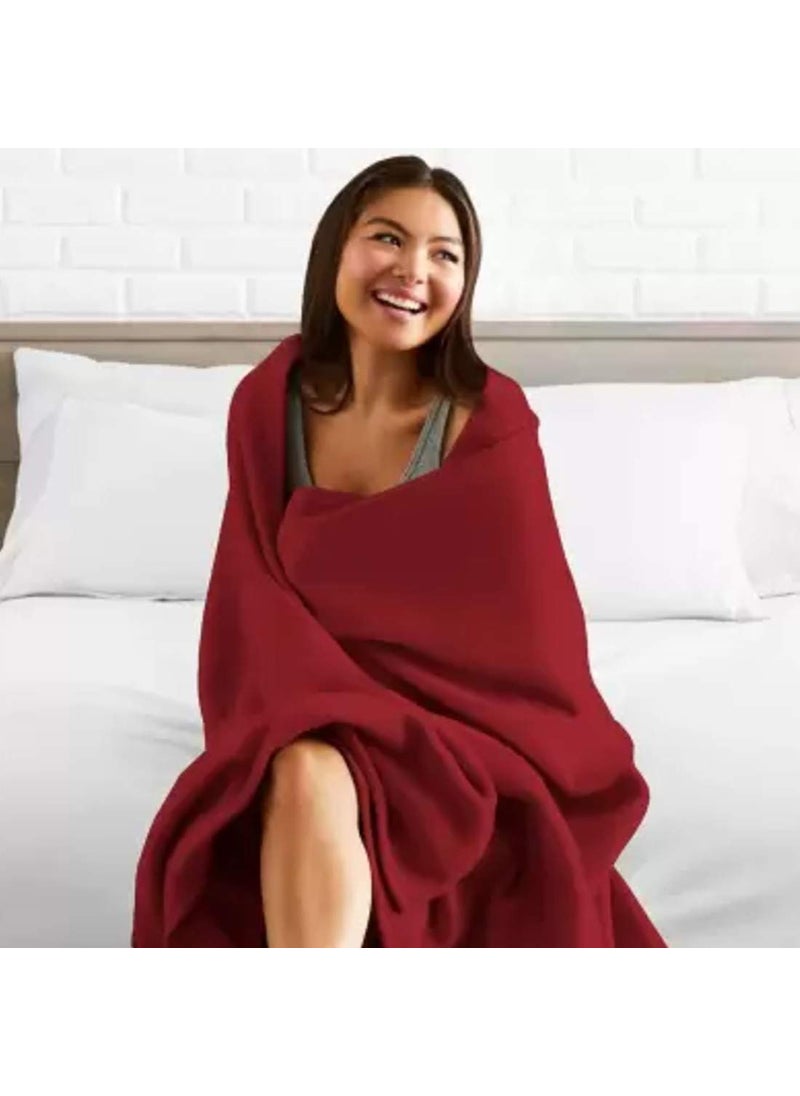 Home Stylish Soft Warm Fleece Blanket Throw Microfiber Plush Blanket for Bed Camping Traveling 90x90 Inches Maroon