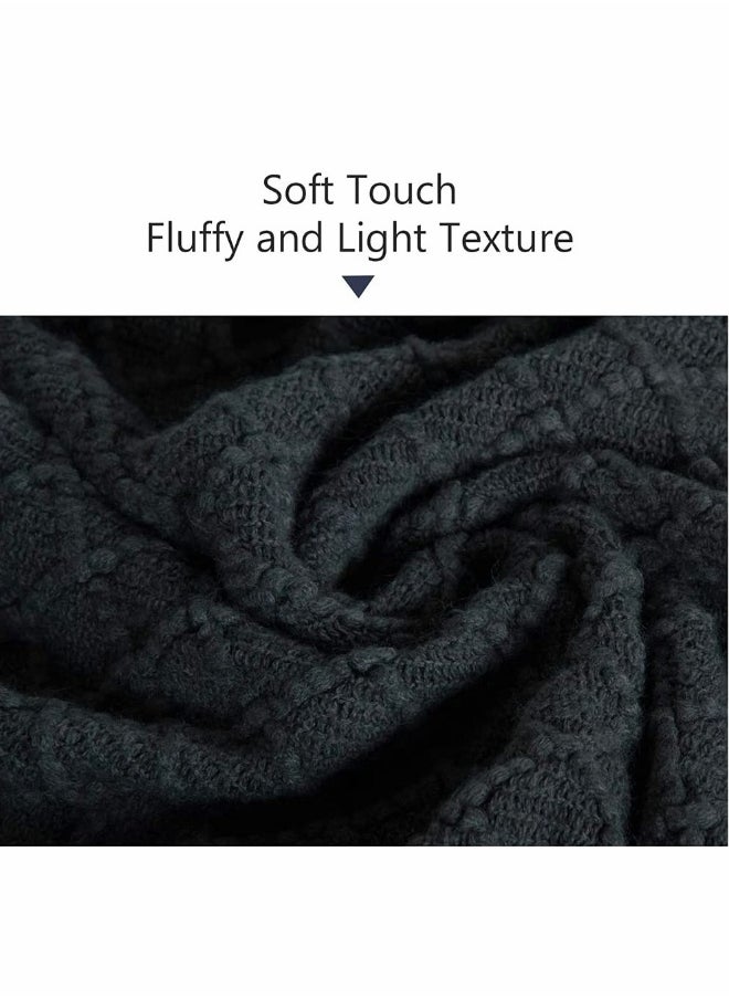 Acrylic Knitted Throw Blanket Lightweight and Soft Cozy Decorative Woven Blanket with Tassels for Travel Couch Bed Sofa Available All Year Round 51 x 67 Inch Dark Grey