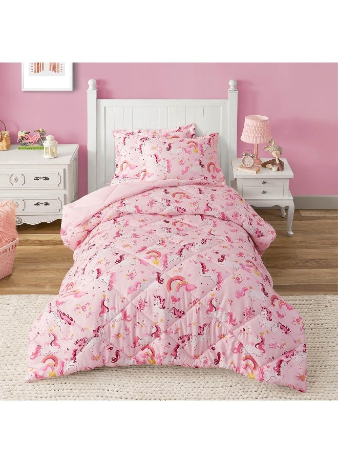 PPOLCA Twin Unicorn Comforters for Boys, 2 Pieces Kids Unicorn Bedding Kids Comforter Sets, Super Soft Lightweight for All Seasons