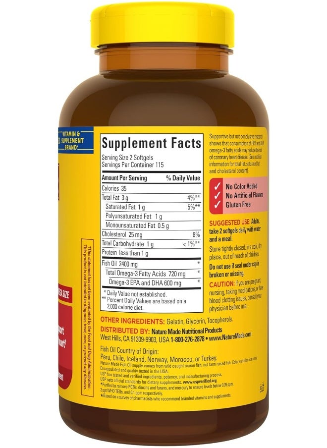 Fish Oil 1200Mg, 230 Softgels Mega Size, Fish Oil Omega 3 Supplement For Heart Health