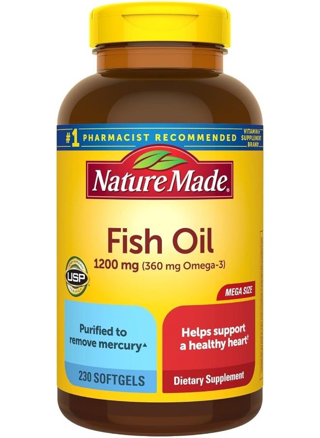 Fish Oil 1200Mg, 230 Softgels Mega Size, Fish Oil Omega 3 Supplement For Heart Health