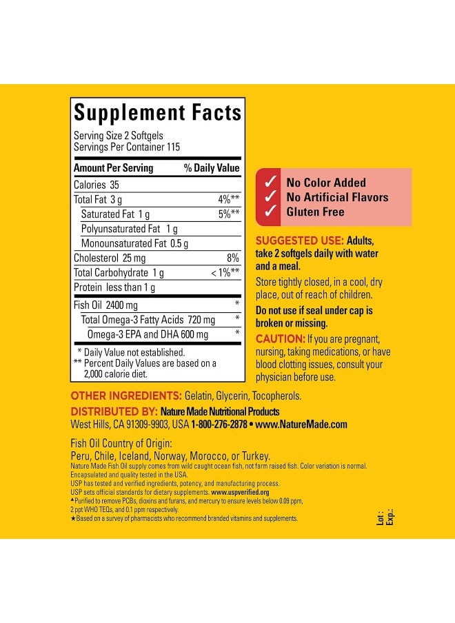 Fish Oil 1200Mg, 230 Softgels Mega Size, Fish Oil Omega 3 Supplement For Heart Health