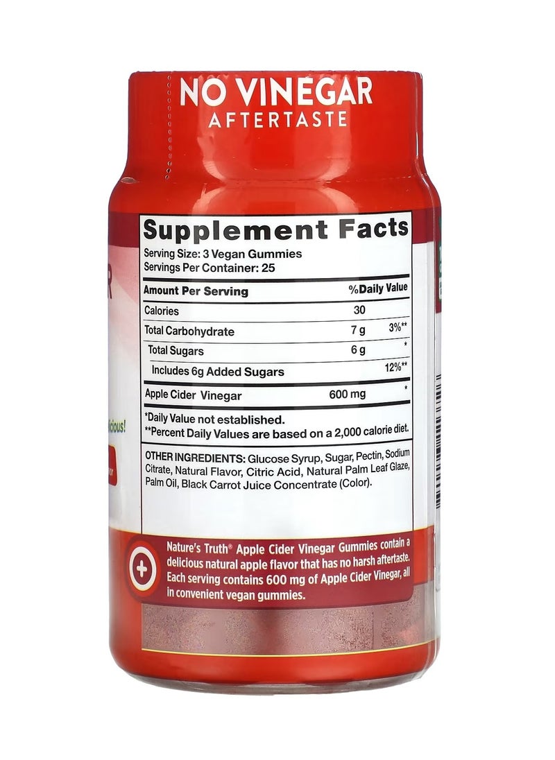 Apple Cider Vinegar Natural Apple 600 Mg 75 Vegan Gummies