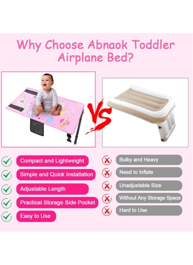 Toddler Airplane Bed, Kids Airplane Seat Extender Travel Bed, Airplane Seat Extender for Kids, Kids Airplane Travel Essentials, Baby Portable Plane Bed Foot Rest for Flights (Pink)