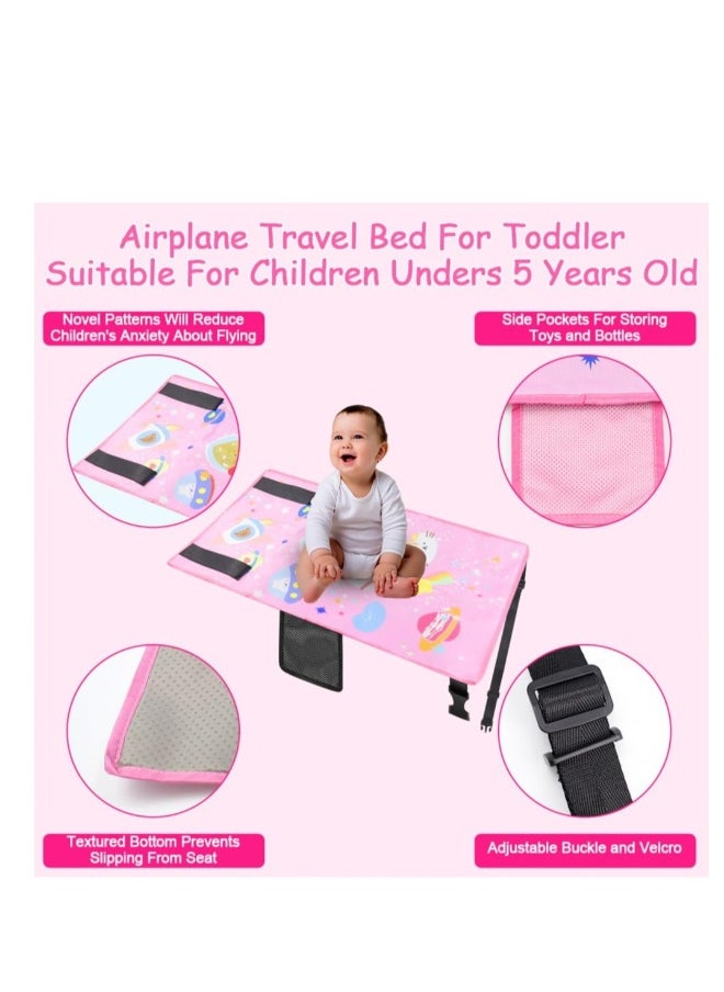 Toddler Airplane Bed, Kids Airplane Seat Extender Travel Bed, Airplane Seat Extender for Kids, Kids Airplane Travel Essentials, Baby Portable Plane Bed Foot Rest for Flights (Pink)