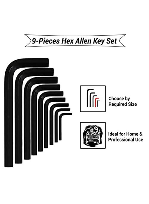 Red Champion 9 Pcs Full Hex Allen Key Kit Bolt Spanner Goti Wrench L Shape Repair Tool Set for BikeBicycleCycleGuitar Allen Key Set With Hammer And 3m Inchitape