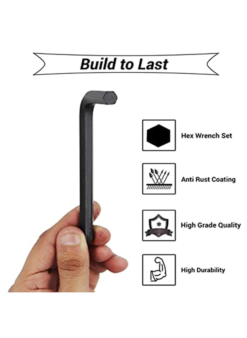 Red Champion 9 Pcs Full Hex Allen Key Kit Bolt Spanner Goti Wrench L Shape Repair Tool Set for Bike Allen Key Set With 8 Piece Double Sided Open Ended Wrench Set And 3m Inchitape