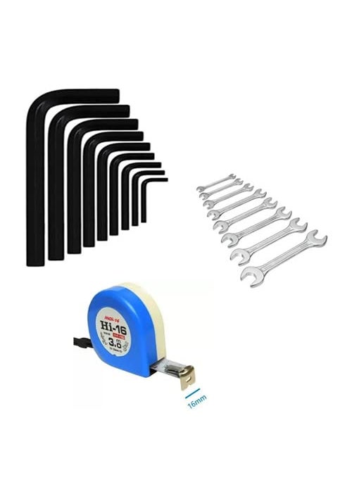 Red Champion 9 Pcs Full Hex Allen Key Kit Bolt Spanner Goti Wrench L Shape Repair Tool Set for Bike Allen Key Set With 8 Piece Double Sided Open Ended Wrench Set And 3m Inchitape