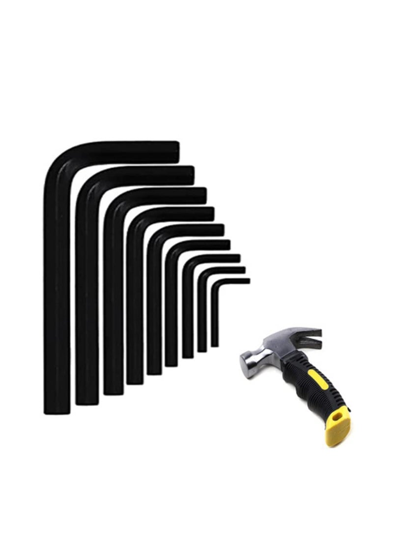 Red Champion 9 Pcs Full Hex Allen Key Kit Bolt Spanner Goti Wrench L Shape Repair Tool Set for BikeBicycleCycleGuitar Allen Key Set With Hammer