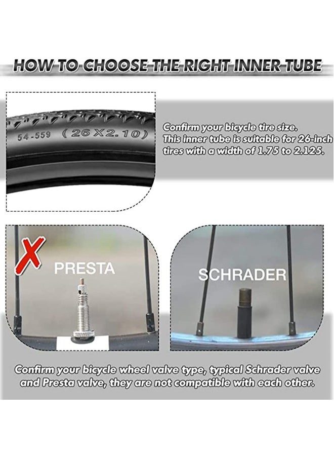 KASTWAVE Bike Inner Tube 26 x 1.75/2.125 Inch Bicycle Inner Tubes Rubber Replacement Bike Interior Tire Valve Road MTB Bike Tube with 2 Tire Levers, 2 Pack