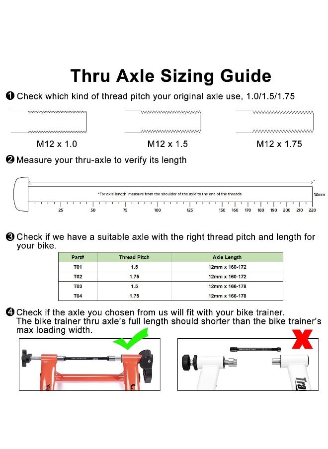 Trainer Thru Axle 12mm Thru Axles for Bike Trainers M12 x 1.5/1.75 Thru Axle Adapter for Rear Wheel Attachment Trainer Compatible with Kinetic Saris CycleOps Elite TacX Indoor Trainers