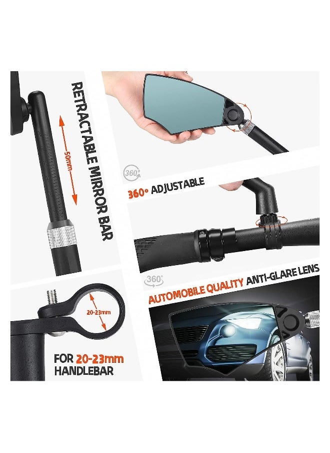 Bike Mirror, Anti-Glare Handlebar Bicycle Rear View Mirror, Retractable and 360° Rotation Adjustable, HD View Stable Image, for 20-23mm Handlebar (Left)