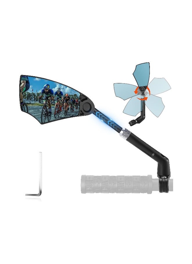 Bike Mirror, Anti-Glare Handlebar Bicycle Rear View Mirror, Retractable and 360° Rotation Adjustable, HD View Stable Image, for 20-23mm Handlebar (Left)
