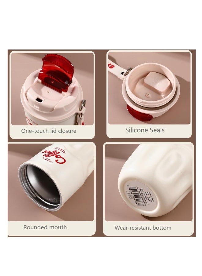 Smart Coffee Thermos, Insulated Tumblers with Leak-Proof Lid and Sling, Coffee Thermos with Temperature Display, Portable Hot and Cold Stainless Steel Coffee Mugs, for Keep Hot,Ice Coffee,Tea