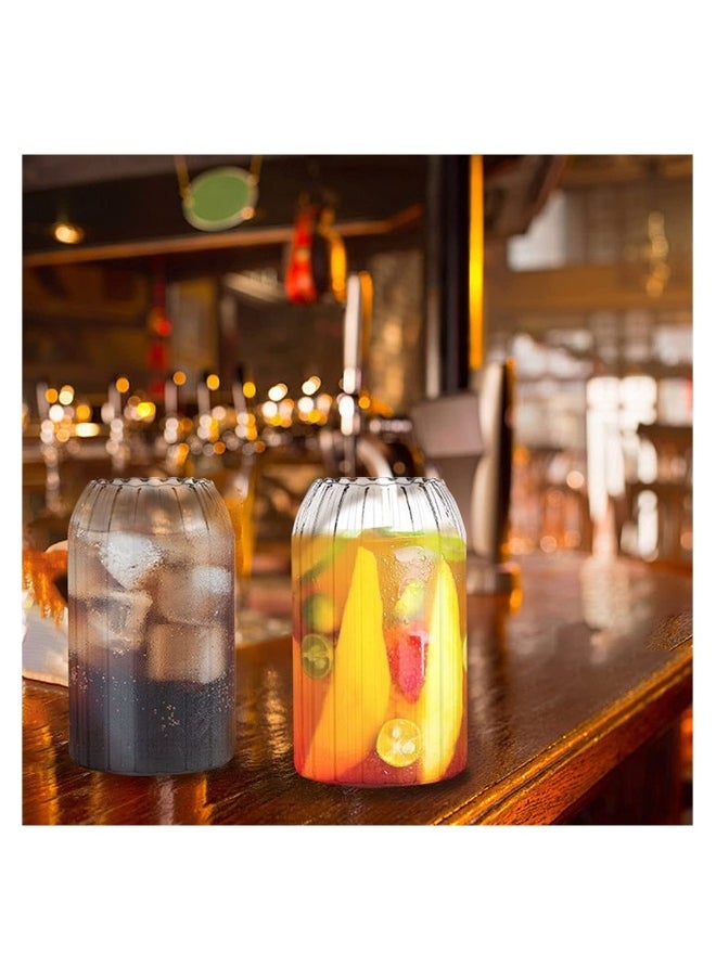 Glass Cups, 25oz Can Shaped Glass Cups With Straw and Brush, Tumbler Cup, Iced Coffee Glasses, Soda Can Glasses for any Drink and any Occasion, Top-rack Dishwasher Safe (2Pcs)