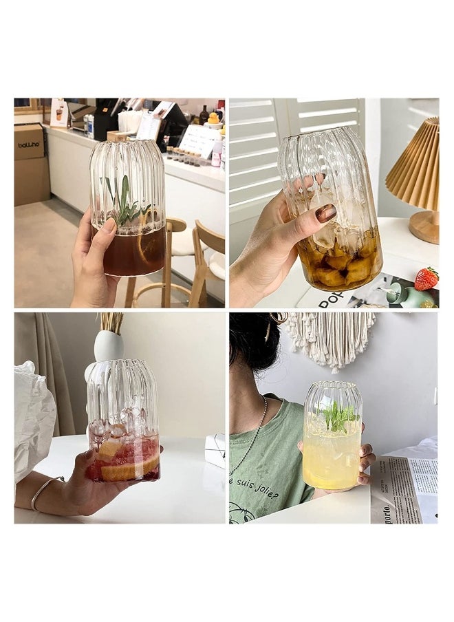 Glass Cups, 25oz Can Shaped Glass Cups With Straw and Brush, Tumbler Cup, Iced Coffee Glasses, Soda Can Glasses for any Drink and any Occasion, Top-rack Dishwasher Safe (2Pcs)