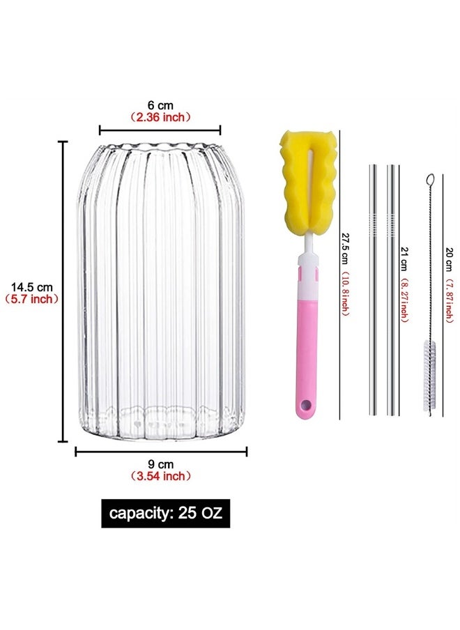 Glass Cups, 25oz Can Shaped Glass Cups With Straw and Brush, Tumbler Cup, Iced Coffee Glasses, Soda Can Glasses for any Drink and any Occasion, Top-rack Dishwasher Safe (2Pcs)