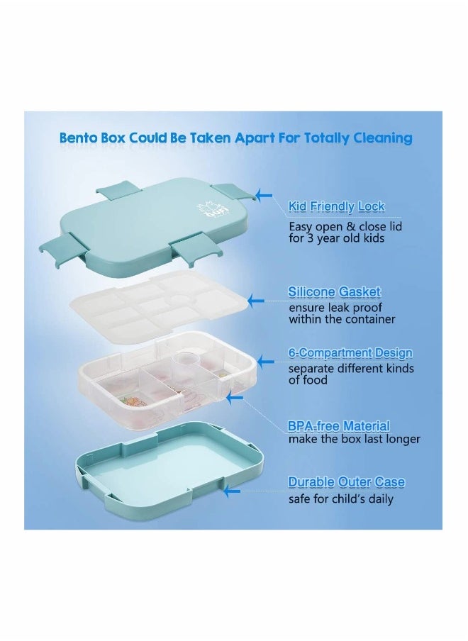 Kids Lunch Box Bento Box for Kid with 6 Compartments BPA Free Plastic Picnic Snack Salad Baby Bento Boxes