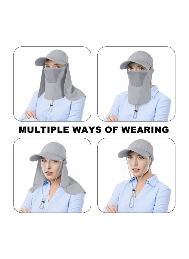 Fishing Hat, Sun Cap UPF 50+ Outdoor Hiking Hat with Removable Mesh Face Neck Flap Cover Windproof Strap