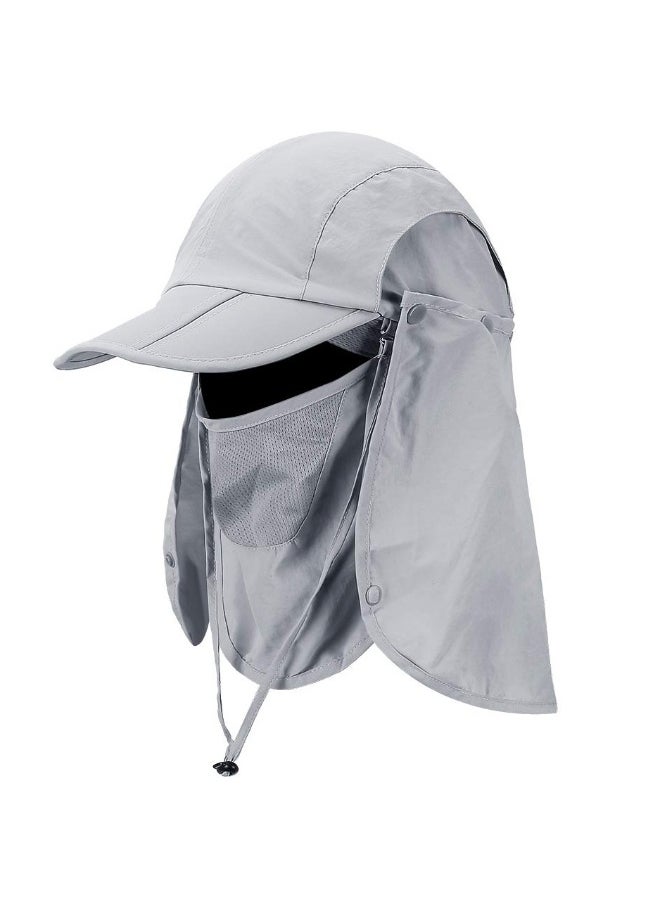 Fishing Hat, Sun Cap UPF 50+ Outdoor Hiking Hat with Removable Mesh Face Neck Flap Cover Windproof Strap