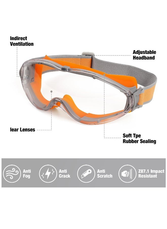 Safety Goggles for Men and Women, Anti Fog Scratch Resistant Clear Lens, Fit over Glasses, Industrial Grade Safety Glasses for Labs, Home, Work, Woodworking
