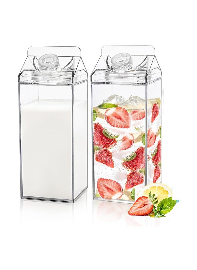 2 Pack 1900ml Large Milk Carton Water Bottle, Clear Plastic Milk Bottle，Carton Shaped Water Container Juice Tea Jug for Travelling Sports Camping Outdoor Activities