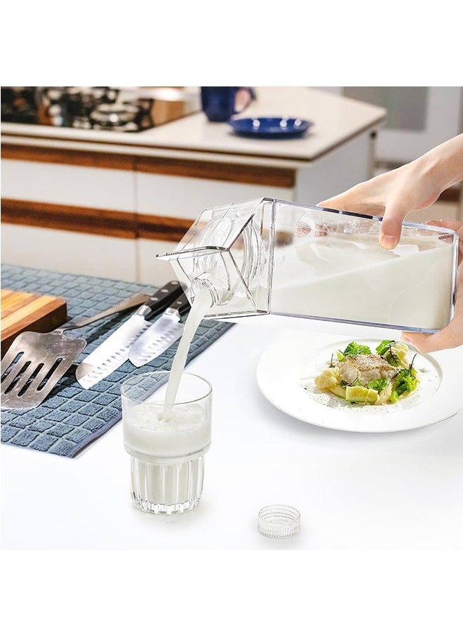 2 Pack 1900ml Large Milk Carton Water Bottle, Clear Plastic Milk Bottle，Carton Shaped Water Container Juice Tea Jug for Travelling Sports Camping Outdoor Activities