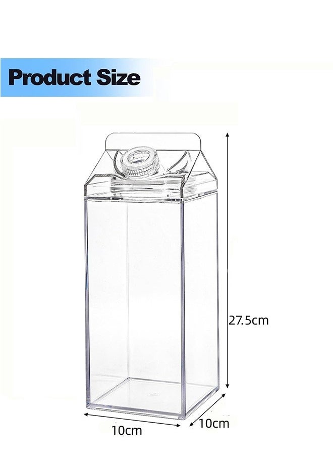 2 Pack 1900ml Large Milk Carton Water Bottle, Clear Plastic Milk Bottle，Carton Shaped Water Container Juice Tea Jug for Travelling Sports Camping Outdoor Activities