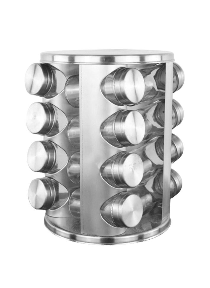 12-Piece Spice Rack Organizer – Rotary Seasoning Bottle Storage Holder with Stainless Steel Lids – Kitchen Countertop Spice Rack Set with Clear Jars for Herbs, BBQ & Cooking