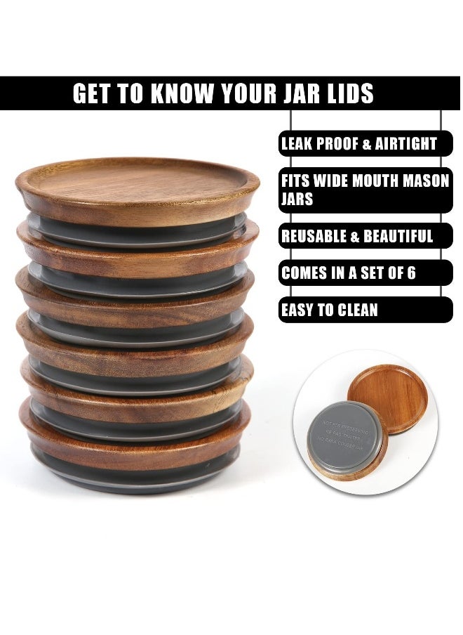 6pcs Wooden Jar Lids Natural Bamboo Wood Reusable Ball Wooden Lids for Airtight Regular Mouth Jars