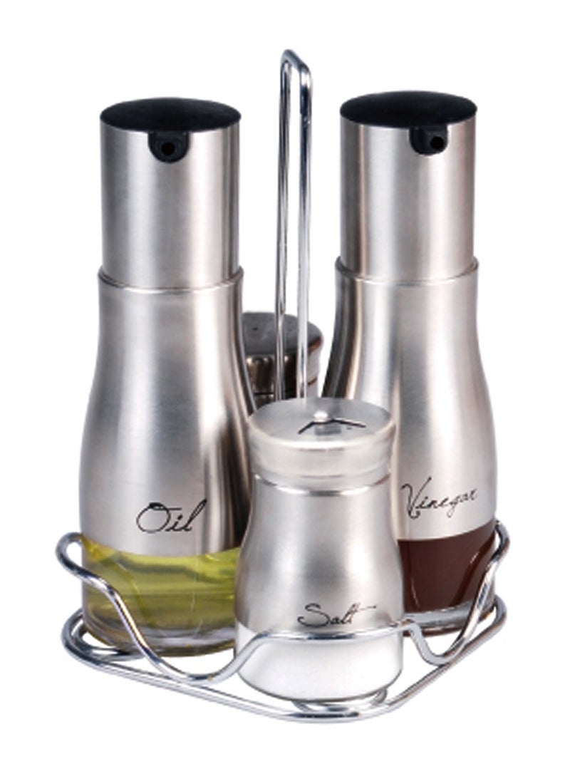 Stainless Steel & Glass Condiment Set – Elegant Oil, Vinegar & Spice Organizer