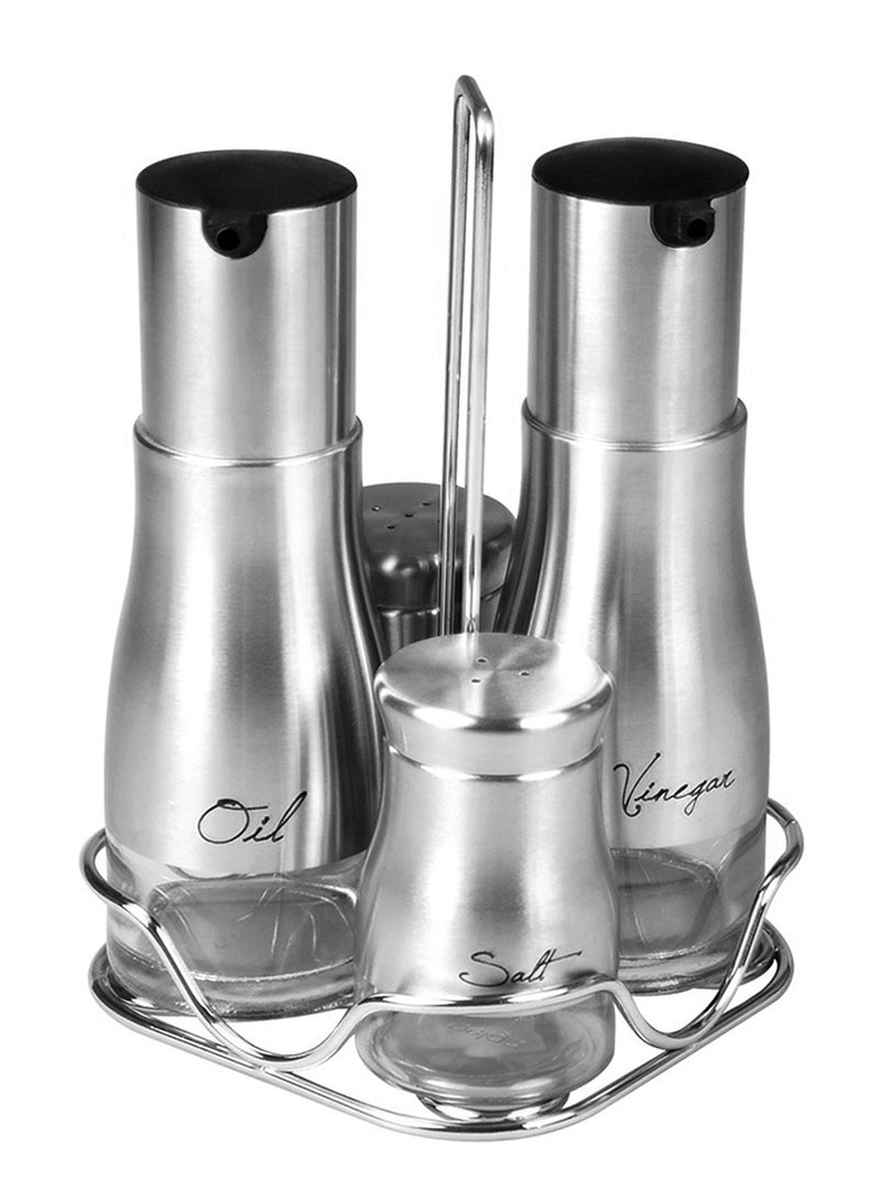 Stainless Steel & Glass Condiment Set – Elegant Oil, Vinegar & Spice Organizer