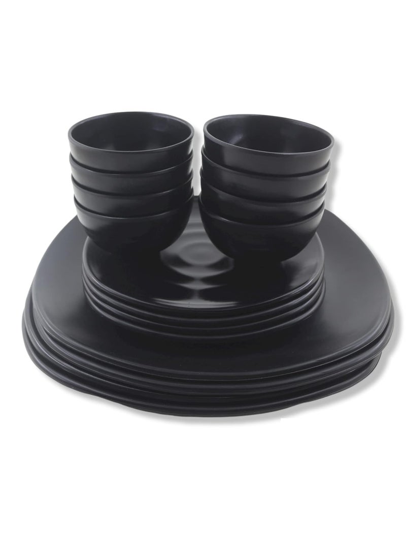 Ecospit Spiral Square Melamine Dinner Set Matt Black Pack of 16