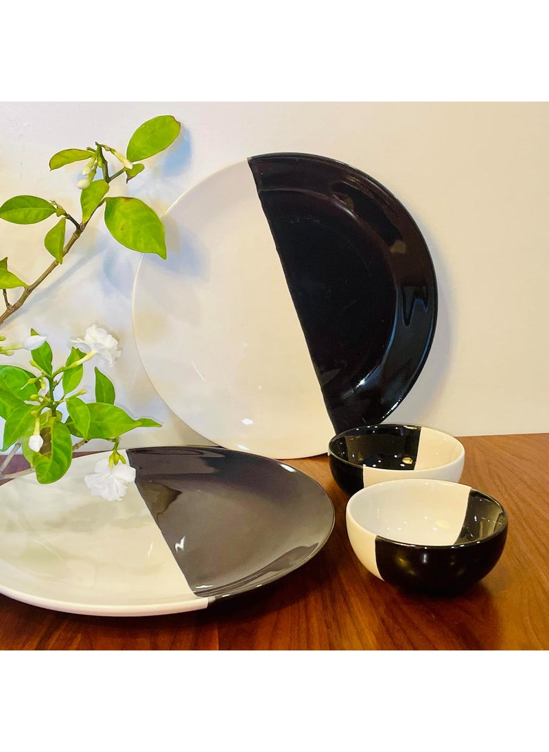 Black Carrot Premium Ceramic Plate Bowl Set White and Black Home Decor Elegant Dinner Set Dinner Set 4 Pieces for Sophisticated Dining Experience Microwave Safe Plates and Bowls