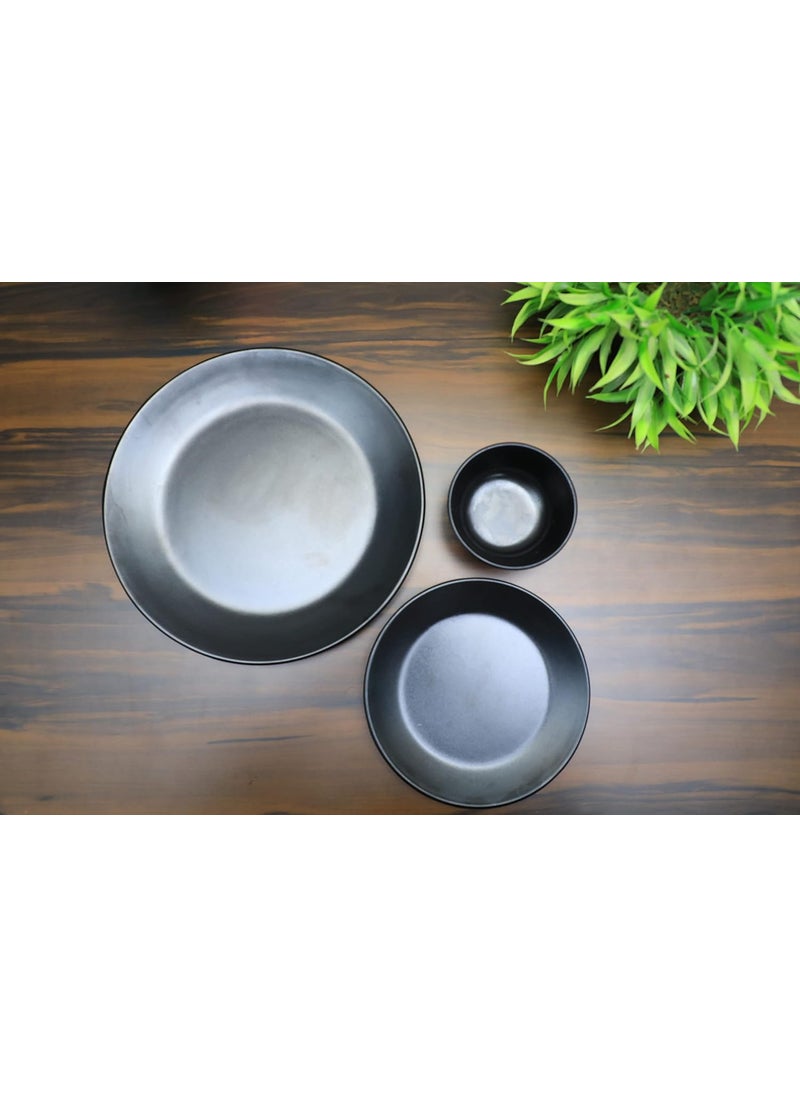 ECOSPIT CONTAINER Pack of 12 Black Regular Melamine Dinner Set Plates and Bowls Dinner Set Full Plates Small Plates with BowlServes 4