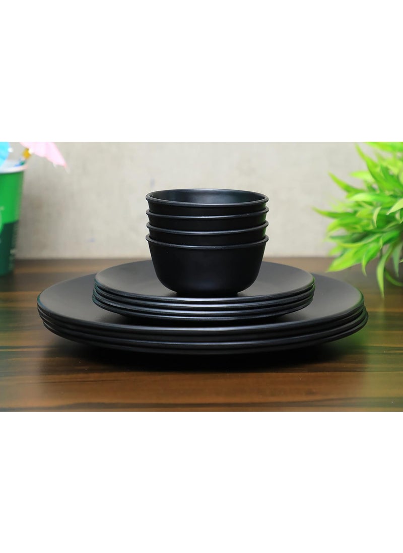 ECOSPIT CONTAINER Pack of 12 Black Regular Melamine Dinner Set Plates and Bowls Dinner Set Full Plates Small Plates with BowlServes 4
