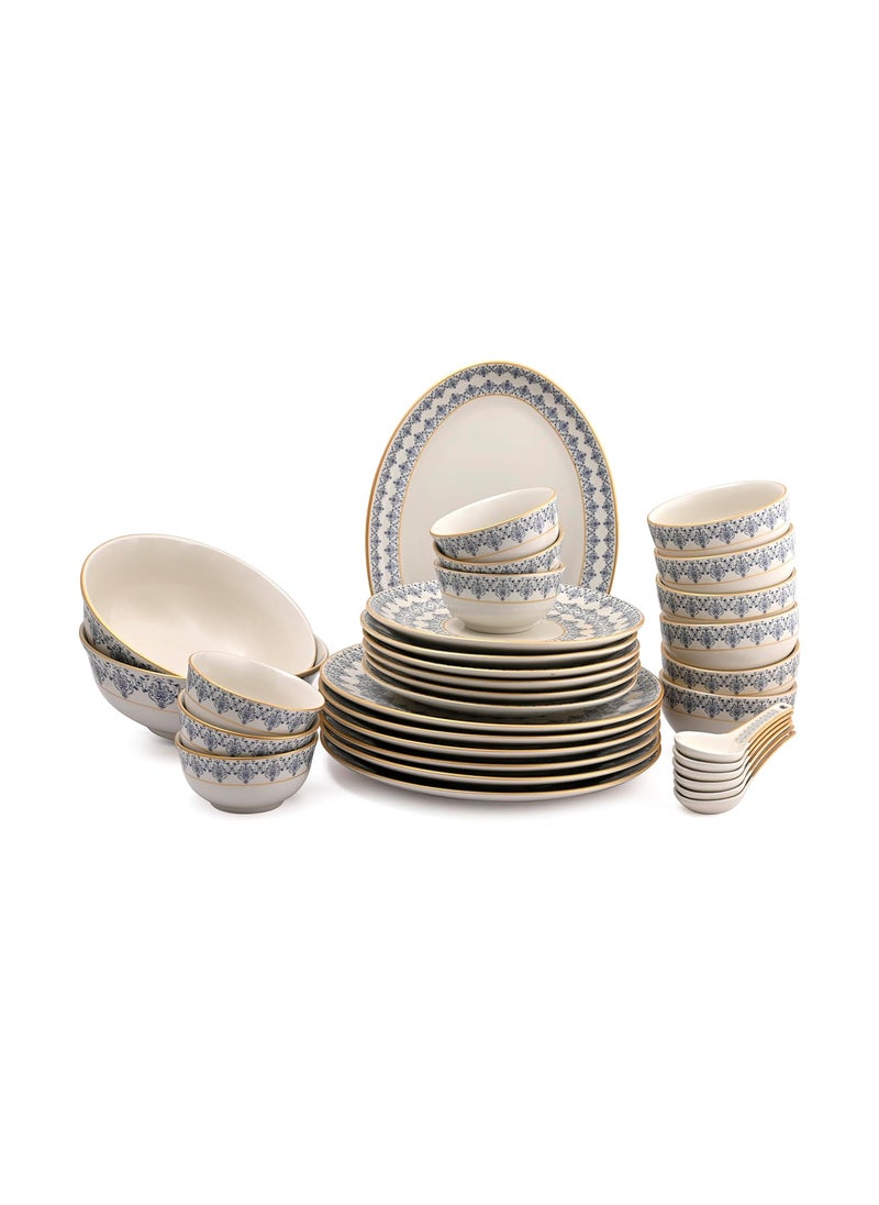 Hitkari Porcelain Luxury Dinner Set 33pc Home Kitchen Dinner Set Dinnerware Set for 6 Premium DesignBlueTapestry