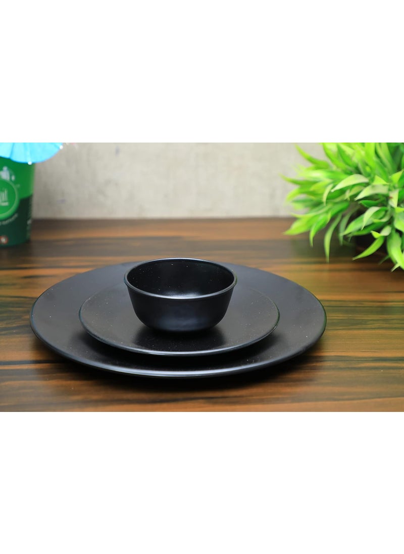 ECOSPIT CONTAINER Black Regular Melamine Dinner Set Plates and Bowls Dinner Set Full Plates Small Plates with katoris Regular Black Design Pack of 3