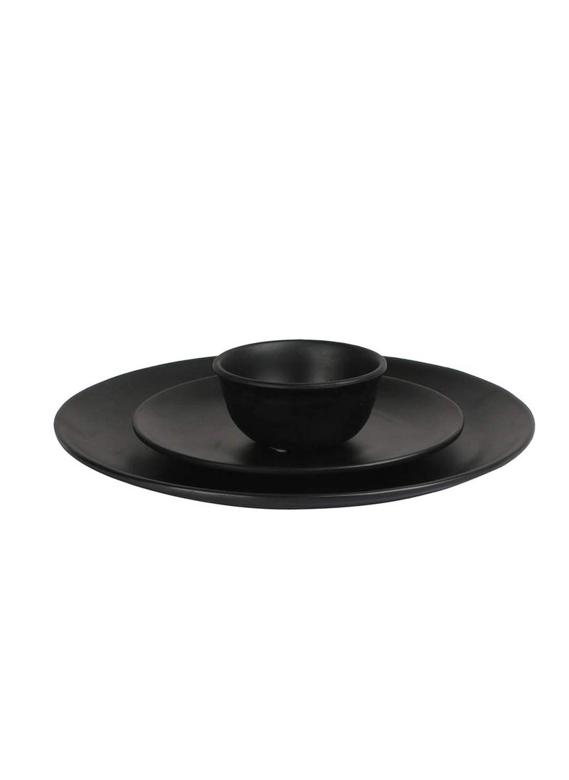 ECOSPIT CONTAINER Black Regular Melamine Dinner Set Plates and Bowls Dinner Set Full Plates Small Plates with katoris Regular Black Design Pack of 3