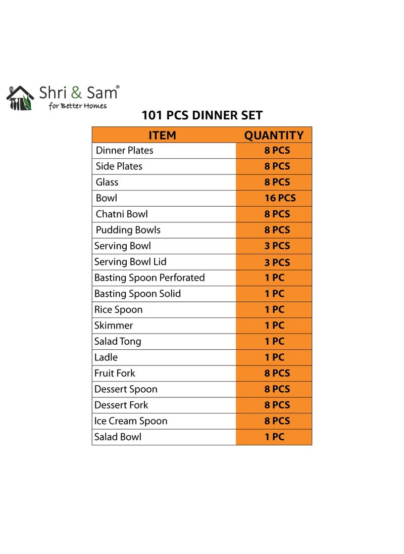 Shri Sam Stainless Steel Delight Solid Dinner Set 101 Pieces