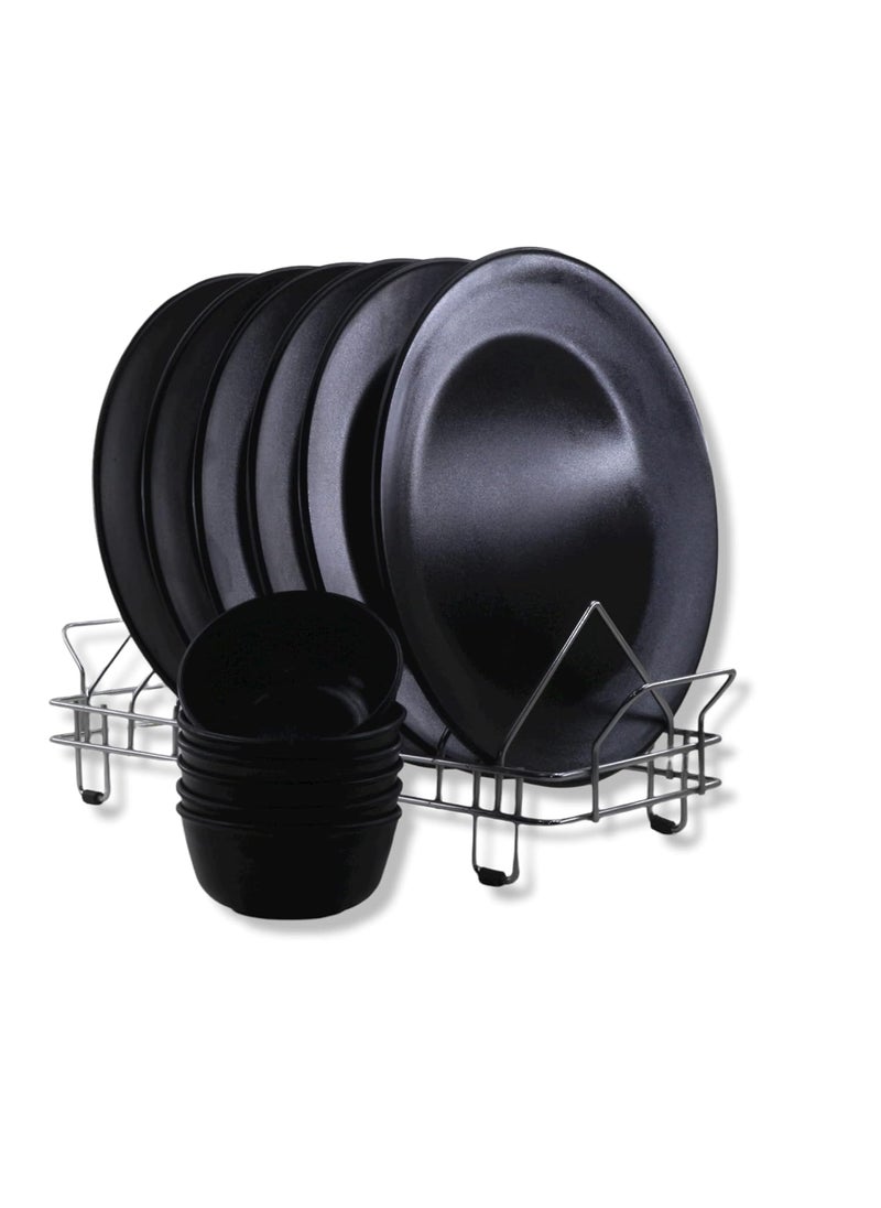 ECOSPIT CONTAINER Pack of 12 Black Regular Dinner Set Full Plate and Veg Bowl Serves 6