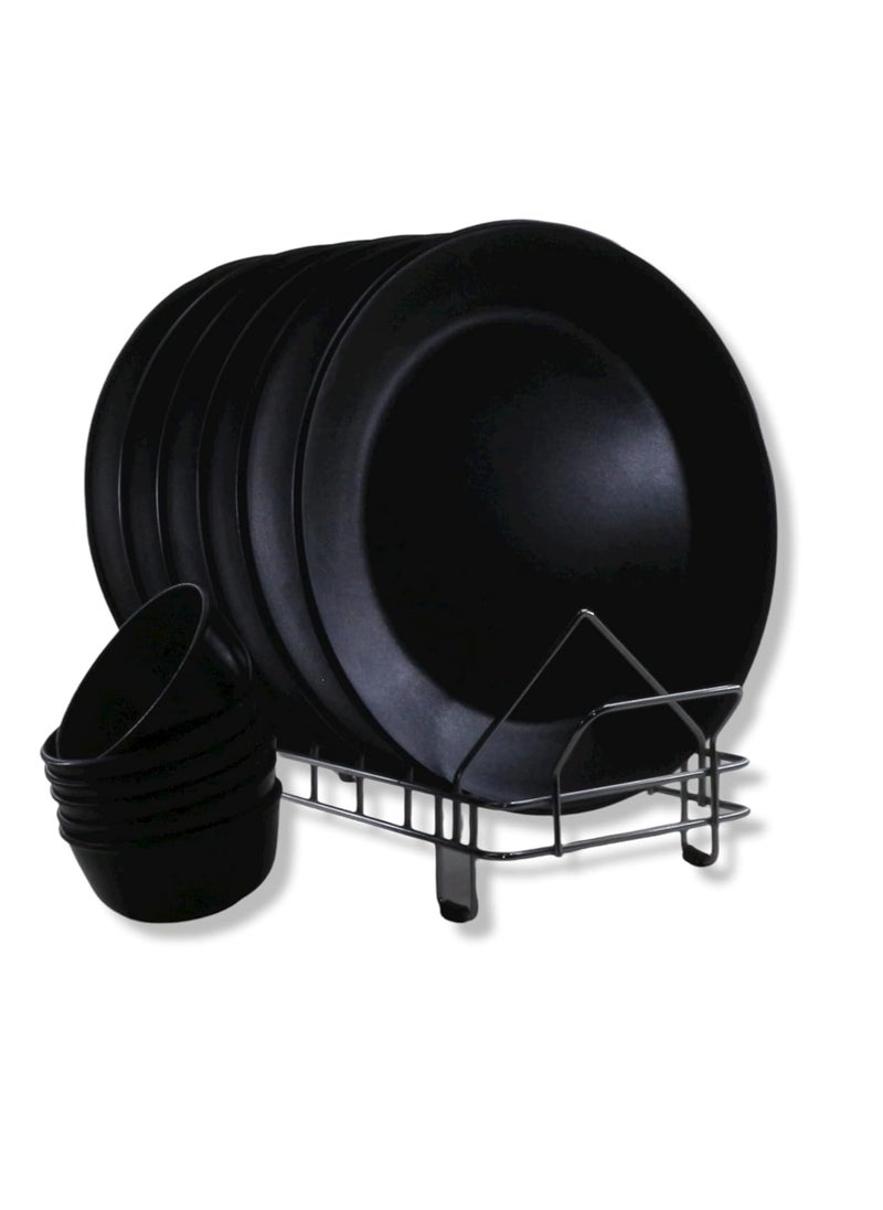 ECOSPIT CONTAINER Pack of 12 Black Regular Dinner Set Full Plate and Veg Bowl Serves 6