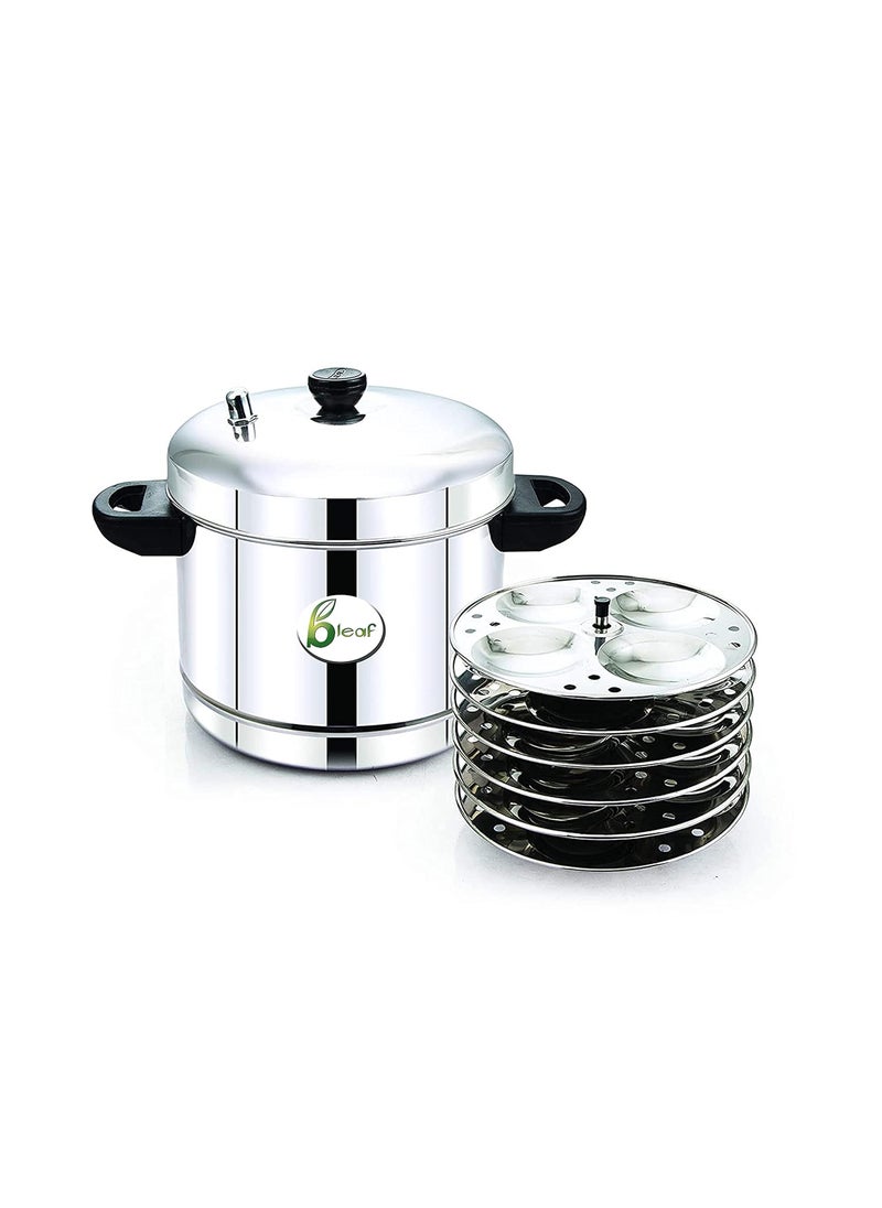 BLeaf Stainless SteelIdli cooker Induction Standard with Regular Idli StandIdli Plates 6 Plates 24 Idlis