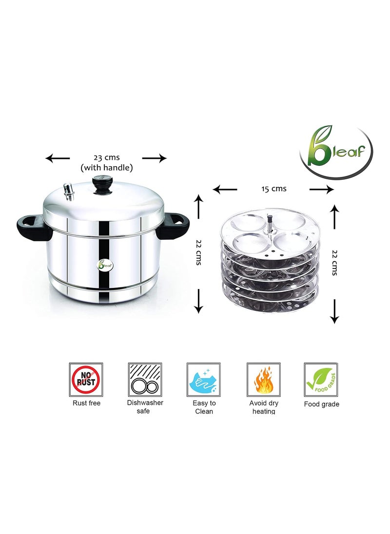 BLeaf Stainless SteelIdli cooker Induction Standard with Regular Idli StandIdli Plates 6 Plates 24 Idlis