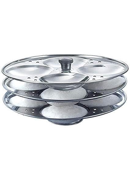 Fitaza 3 Plates Stainless Steel Heavy Quality Idli Stand Idli Maker Makes 12 Large Size Idlis at Once Holes for Pressure Cooker Edly Stand for Home and Kitchen