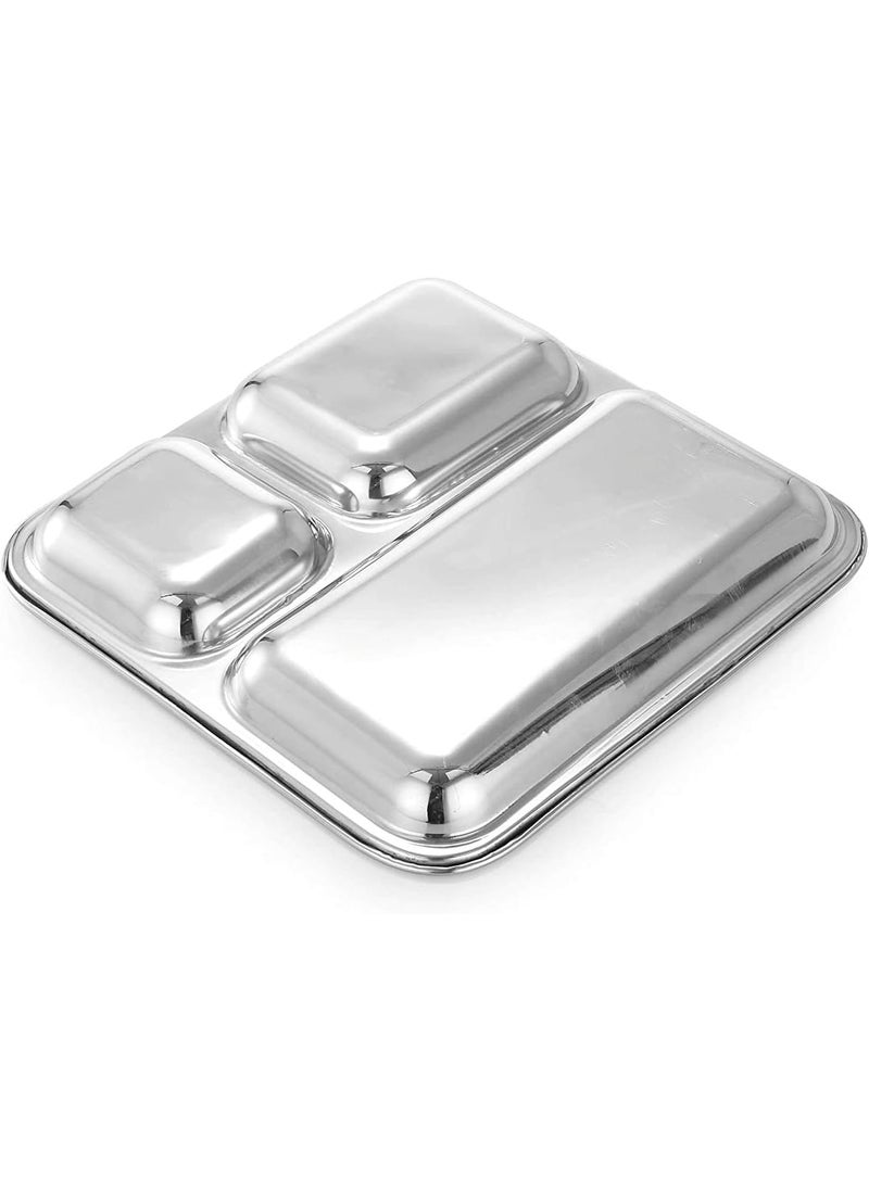 Ajays Shoppe Set of 3 Stainless Steel Square Partition Plates 8 Inches