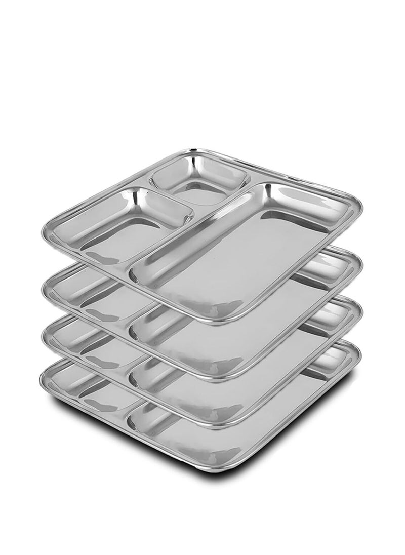Ajays Shoppe Set of 3 Stainless Steel Square Partition Plates 8 Inches