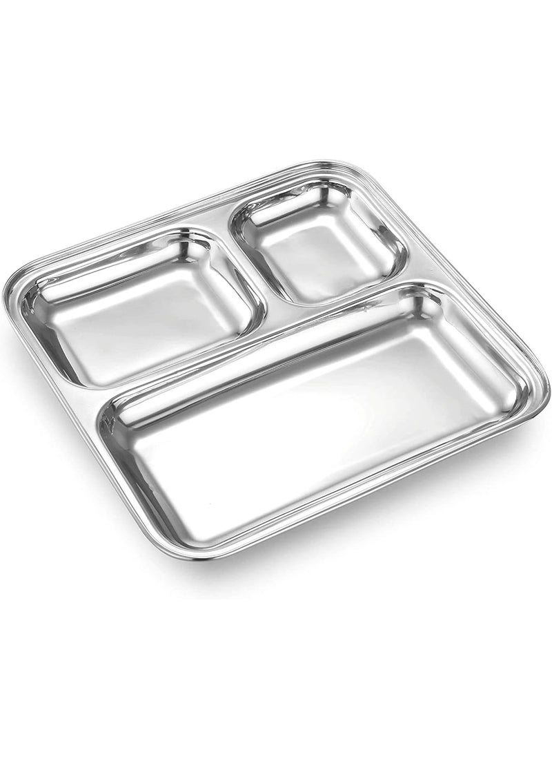Ajays Shoppe Set of 3 Stainless Steel Square Partition Plates 8 Inches